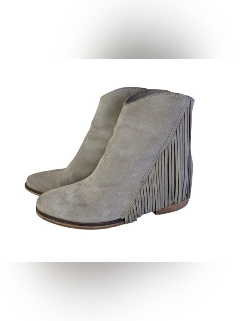 Also Suede Fringe Taupe Ankle Booties | Size 7.5 | Boho Western Festival